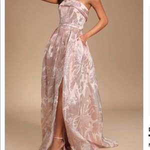 Lulus Blush Jacquard Strapless Gown
